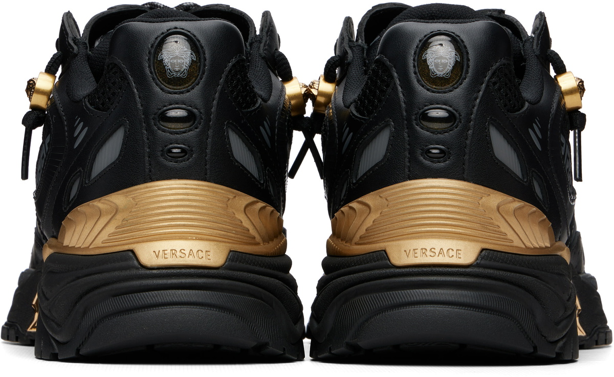 Versace Black & Gold Icaro Leather Sneakers