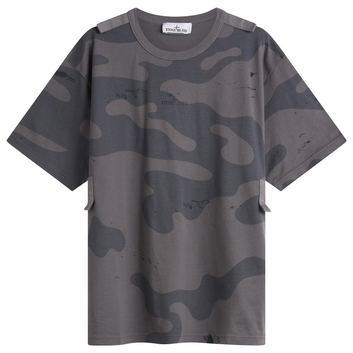 Photo: Stone Island Men's Camouflage T-Shirt in Blue Grey
