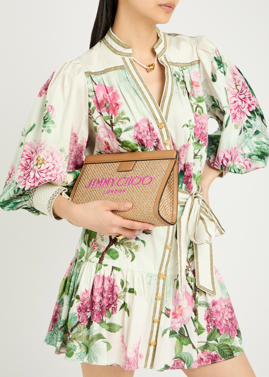 Jimmy Choo Avenue Logo Raffia Pouch - Gold - One Size