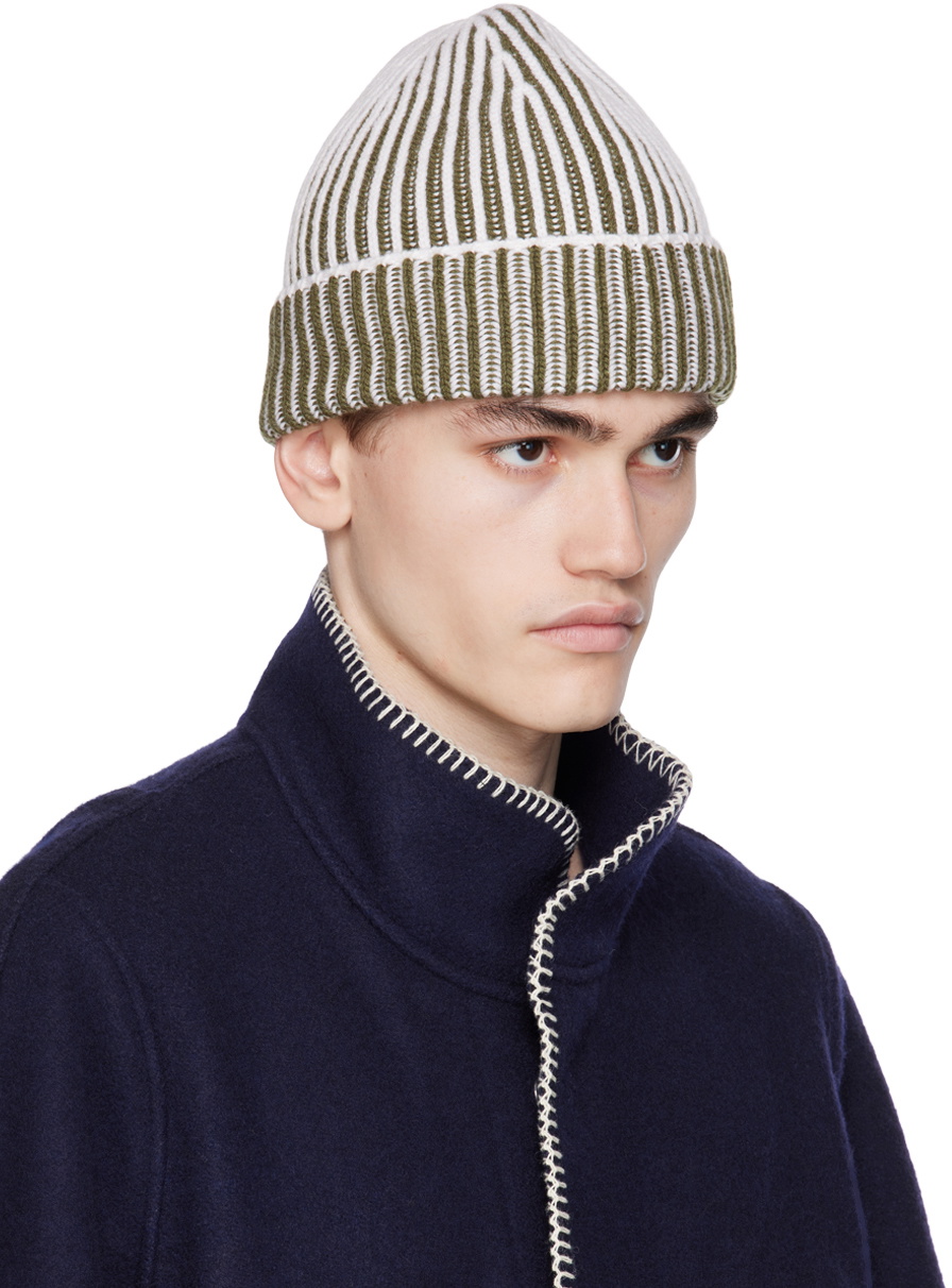 3MAN Khaki & White Ribbed Beanie