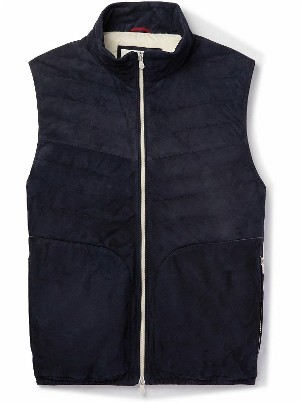 Photo: Brunello Cucinelli - Quilted Suede Down Gilet - Blue