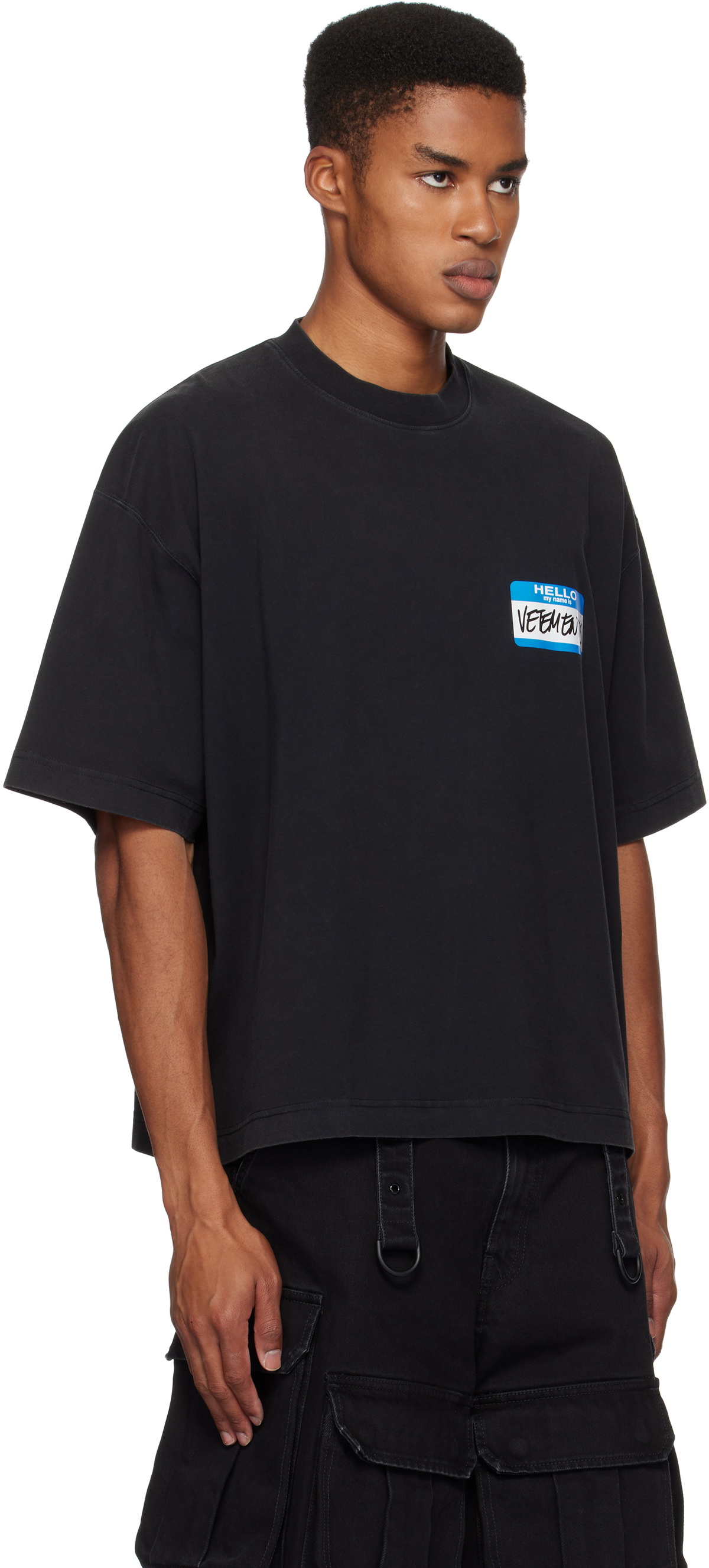 VETEMENTS Black My Name Sticker Cropped Boxy T-shirt Vetements