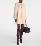 Chloé Gathered floral silk jacquard minidress