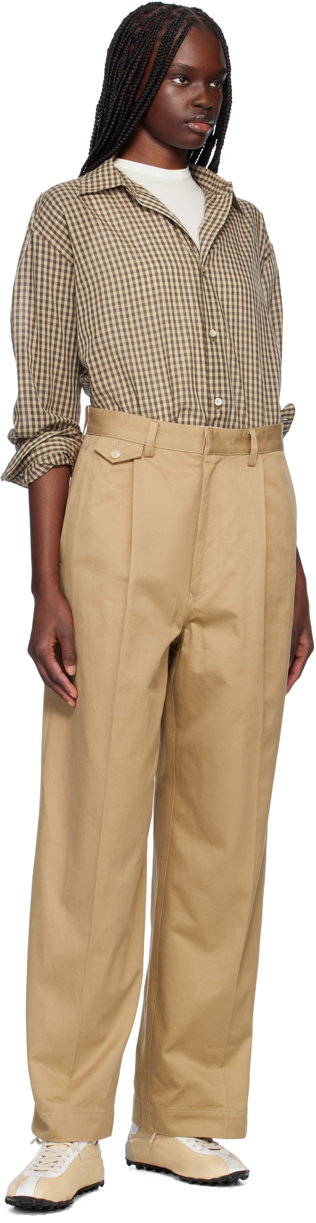 AURALEE Tan Washed Finx Chino One-Tuck Trousers