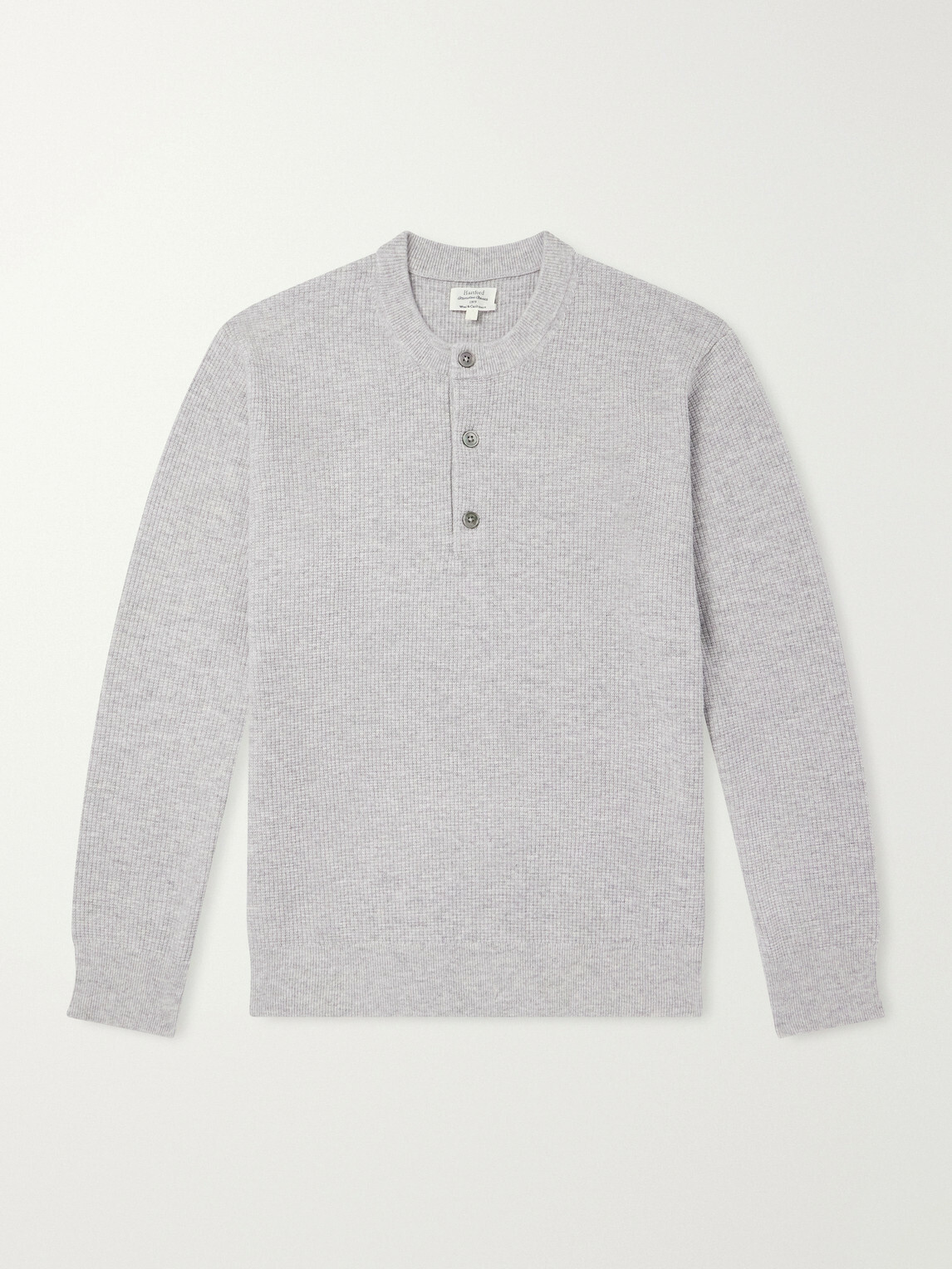 Hartford - Wool and Cashmere-Blend Waffle Henley Sweater - Gray