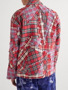 Greg Lauren - Distressed Patchwork Checked Cotton Overshirt - Red