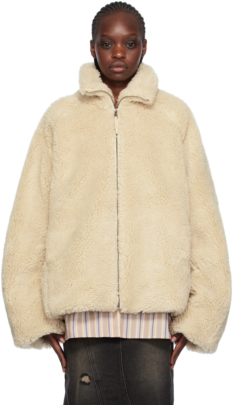 lesugiatelier Off-White Funnel Neck Faux-Shearling Jacket lesugiatelier