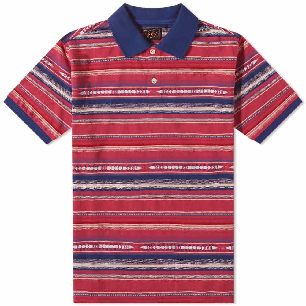 Photo: Beams Plus Men's Native Stripe Jacquard Polo Shirt in Pink