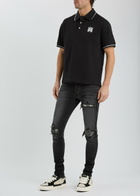 Amiri Logo Piqué Cotton Polo Shirt Black