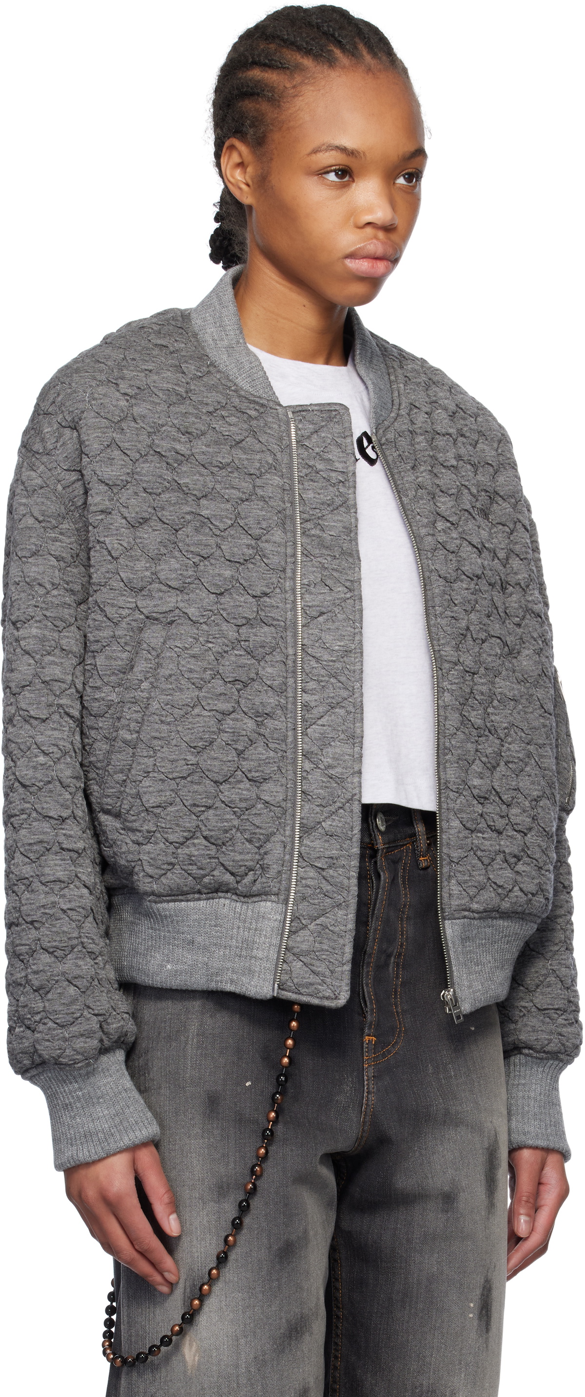 We11done Gray Quilted Bomber Jacket