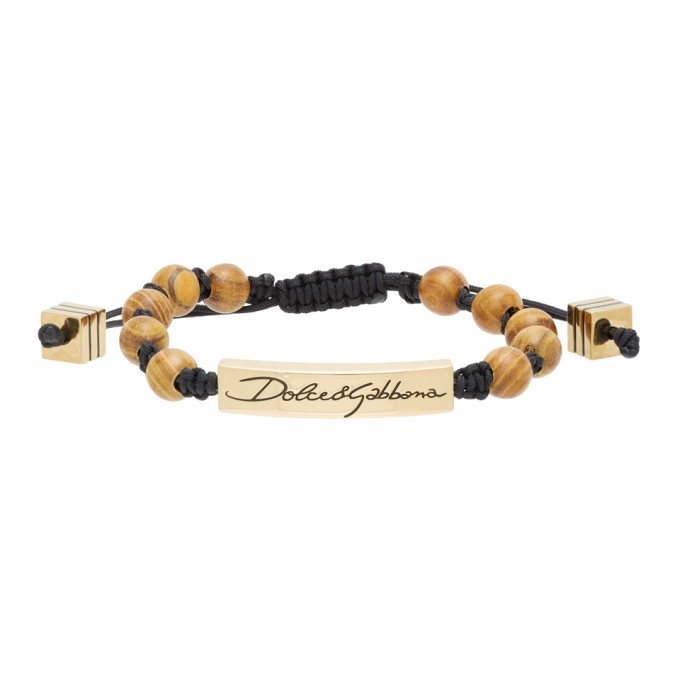 Photo: Dolce and Gabbana Black and Gold Beaded Logo Bracelet