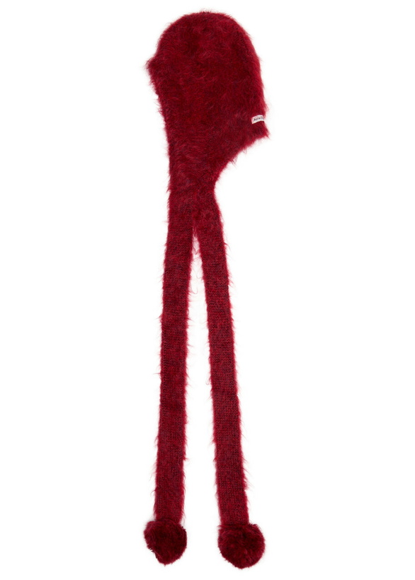 Photo: Acne Studios Pom-pom Brushed Mohair-blend Hood - Burgundy - One Size