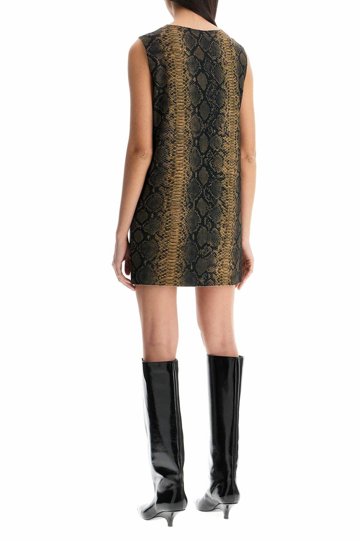 NORMA KAMALI brown python print sleeveless mini dress Brown
