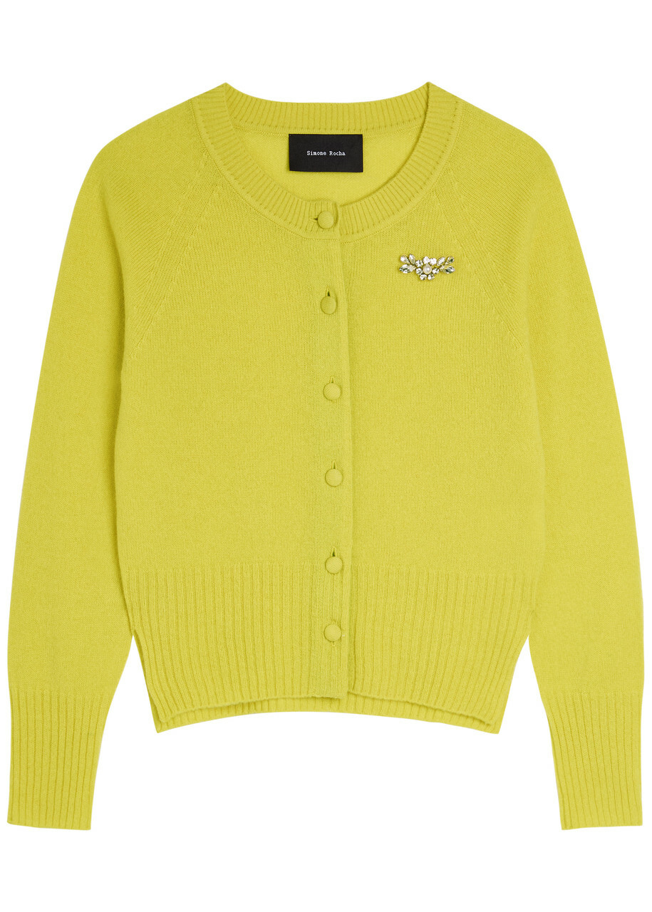 Simone Rocha Crystal-embellished Cashmere Cardigan Green