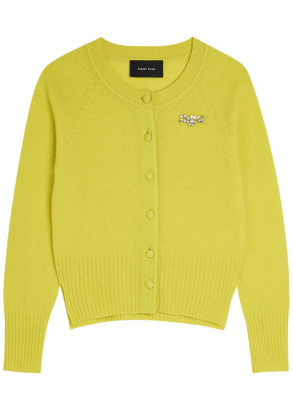 Photo: Simone Rocha Crystal-embellished Cashmere Cardigan Green