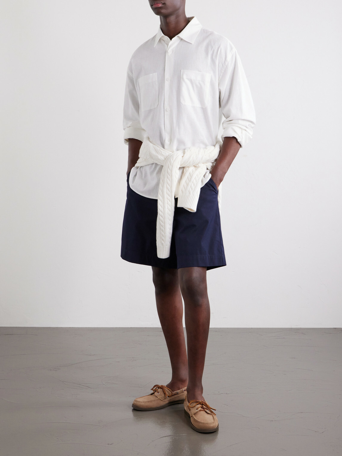 FRAME - Logo-Embroidered Cotton, Linen and Ramie-Blend Shirt - White