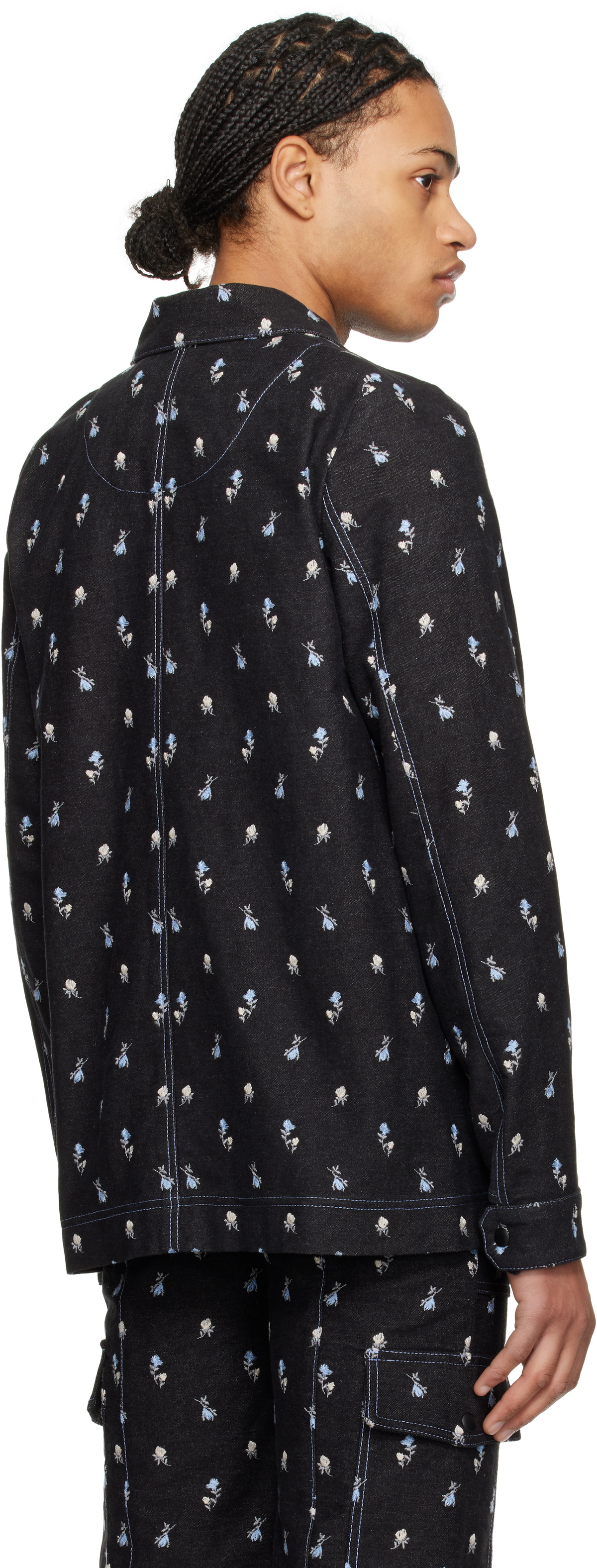 Anna Sui Black Embroidered Roses Barn Denim Jacket