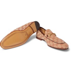 Gucci - Jordaan Horsebit Leather-Trimmed Monogrammed Canvas Loafers - Light brown