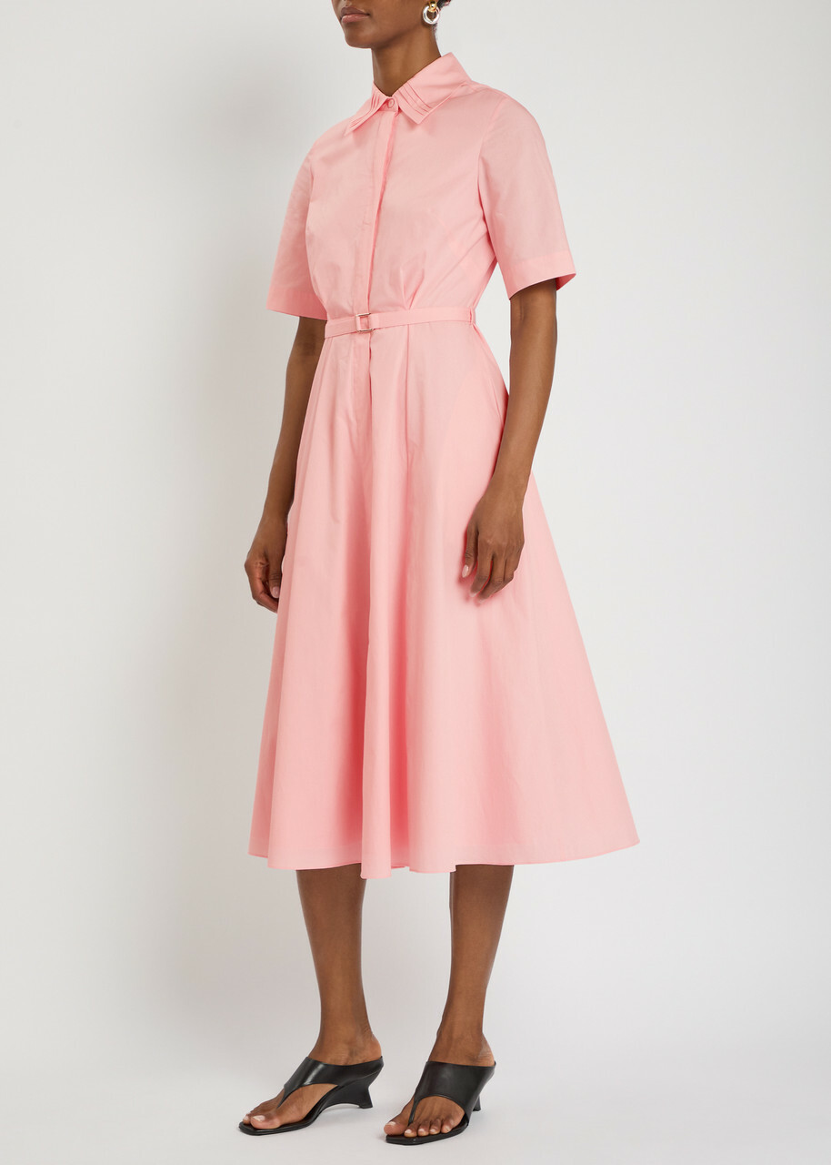 Emilia Wickstead Ruble Belted Cotton Midi Shirt Dress Light Pink