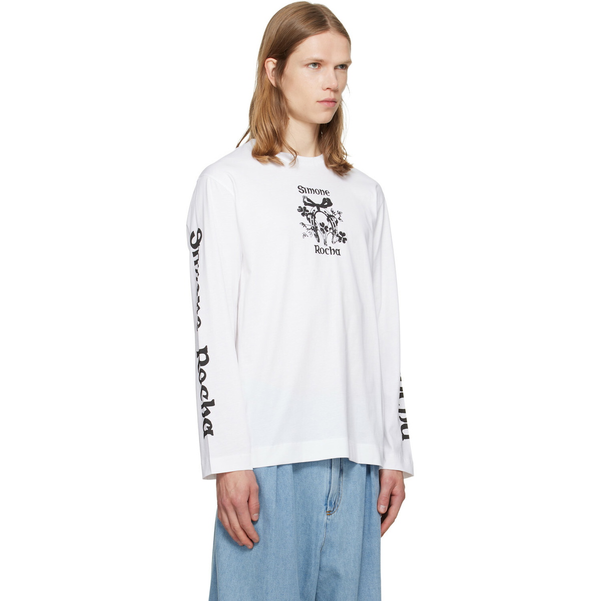 Simone Rocha White 'Coming Up Roses' Print Long Sleeve T-shirt