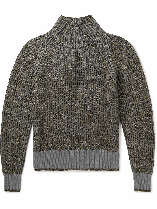 Photo: Loro Piana - Snow Wander Ribbed Cashmere and Silk-Blend Mock-Neck Sweater - Green