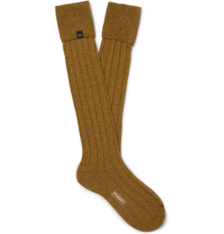 Photo: James Purdey & Sons - Ribbed Mélange Wool-Blend Socks - Yellow