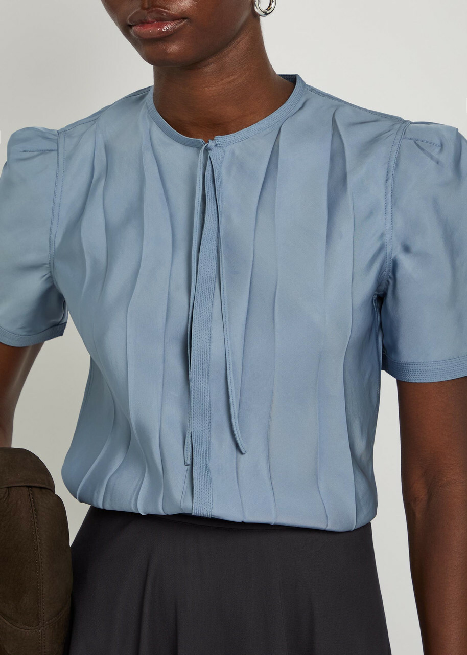 Lemaire Creased Satin Shirt Light Blue