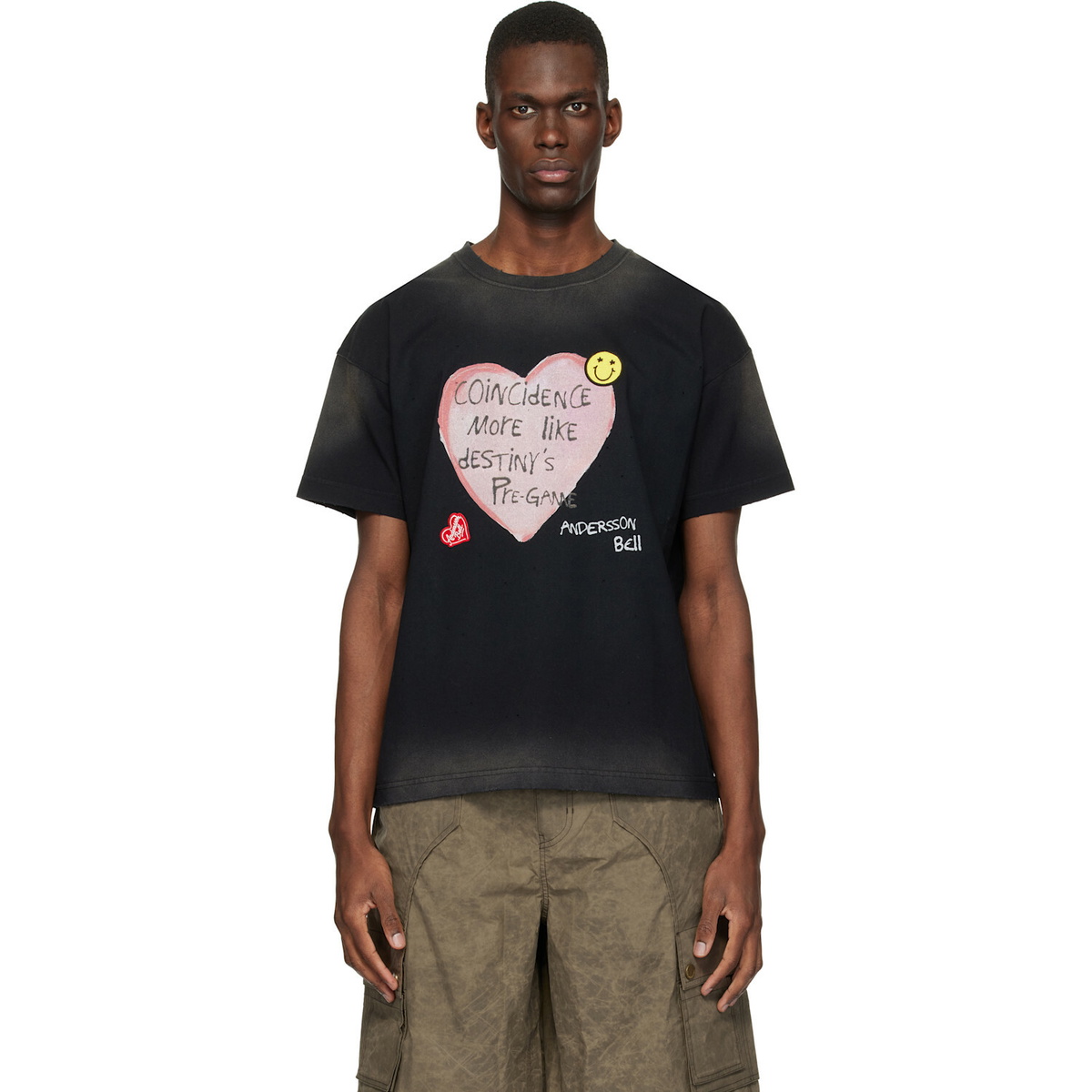 Andersson Bell Black Essential Spray Wash Heart Message T-shirt