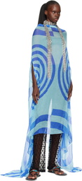 Dries Van Noten Blue Silk Cape Maxi Dress