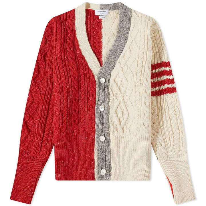 Photo: Thom Browne Men's Funmix Cable Cardigan in Red