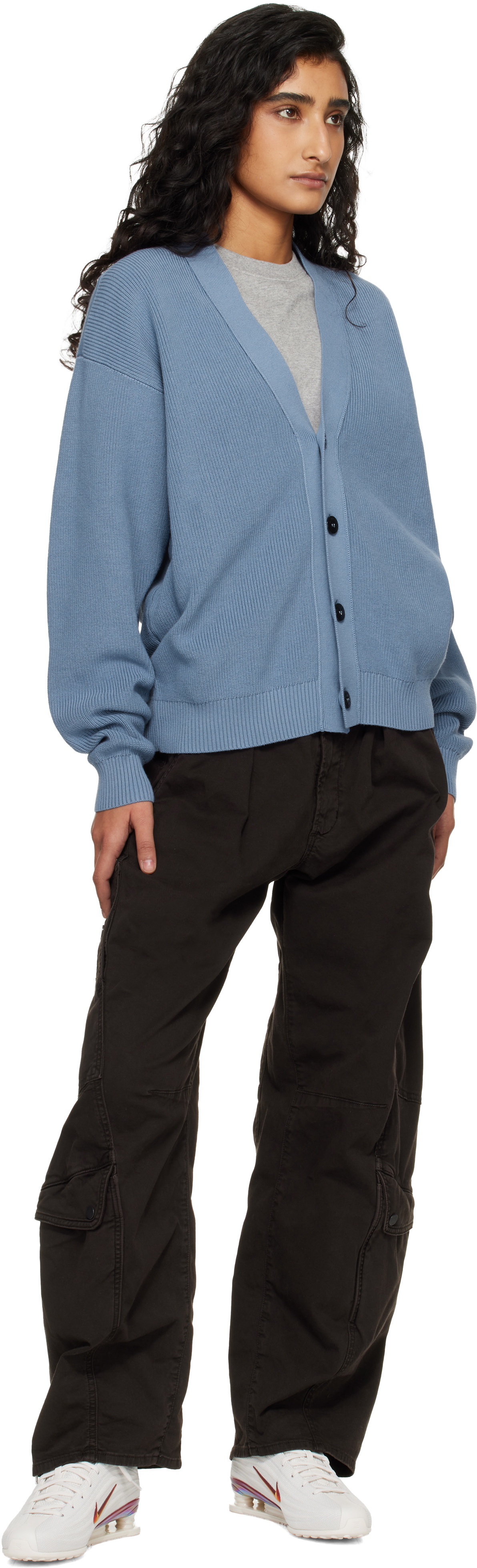 Stone Island Blue 5100009 Ribbed Soft Organic Cotton Cardigan