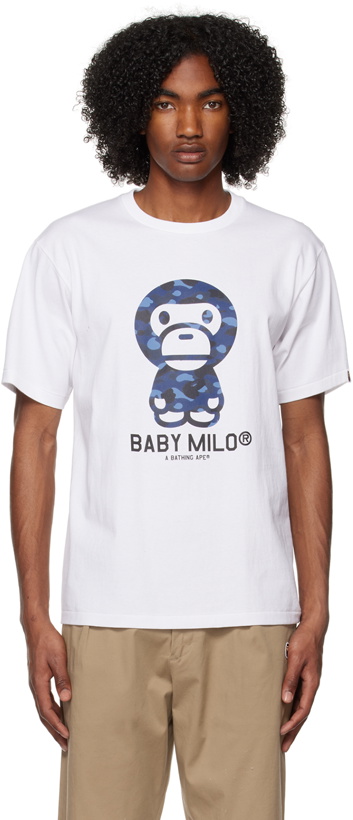 Photo: BAPE White & Navy Camo 'Baby Milo' T-Shirt