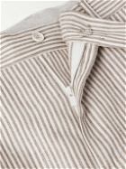 Brunello Cucinelli - Straight-Leg Pleated Striped Linen and Wool-Blend Trousers - Neutrals