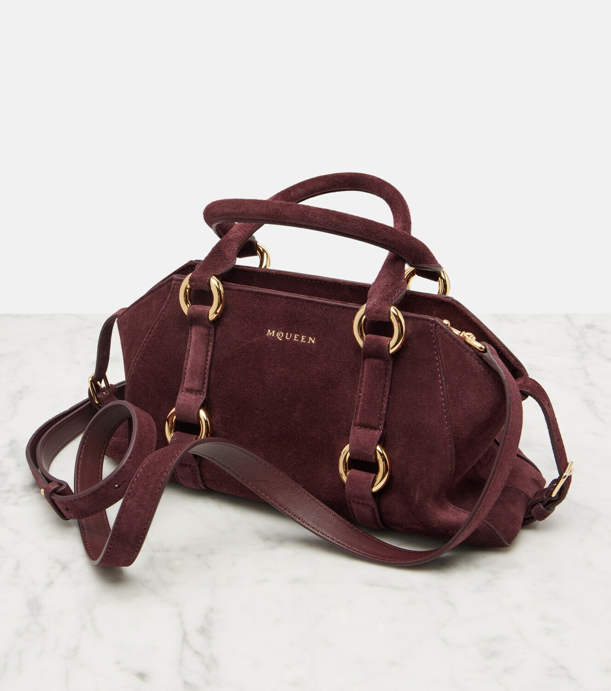 McQueen Farringdon Small suede tote bag