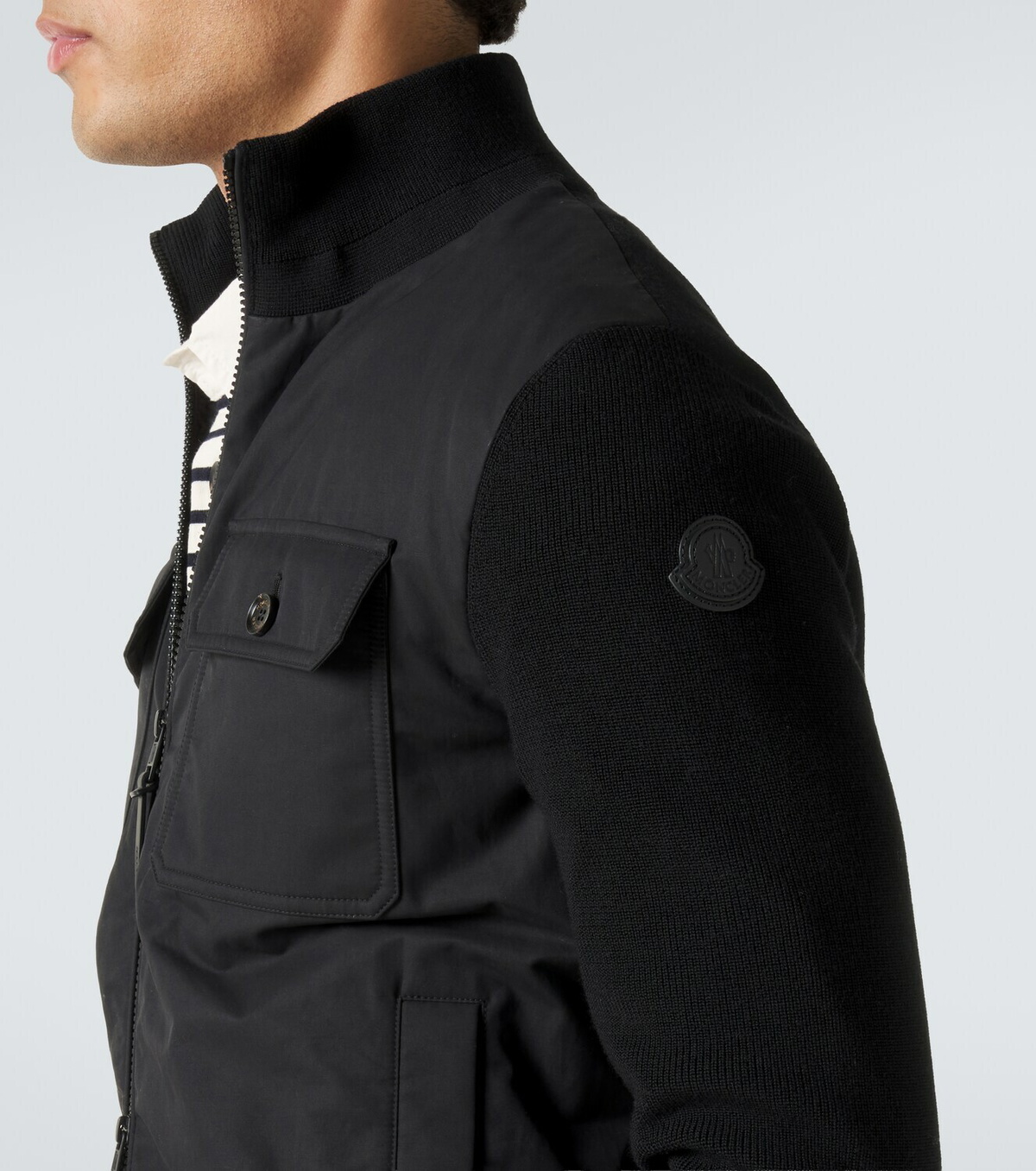 Moncler Virgin wool and suede zip-up down cardigan