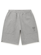 AMI PARIS - Logo-Embroidered Cotton-Jersey Shorts - Gray