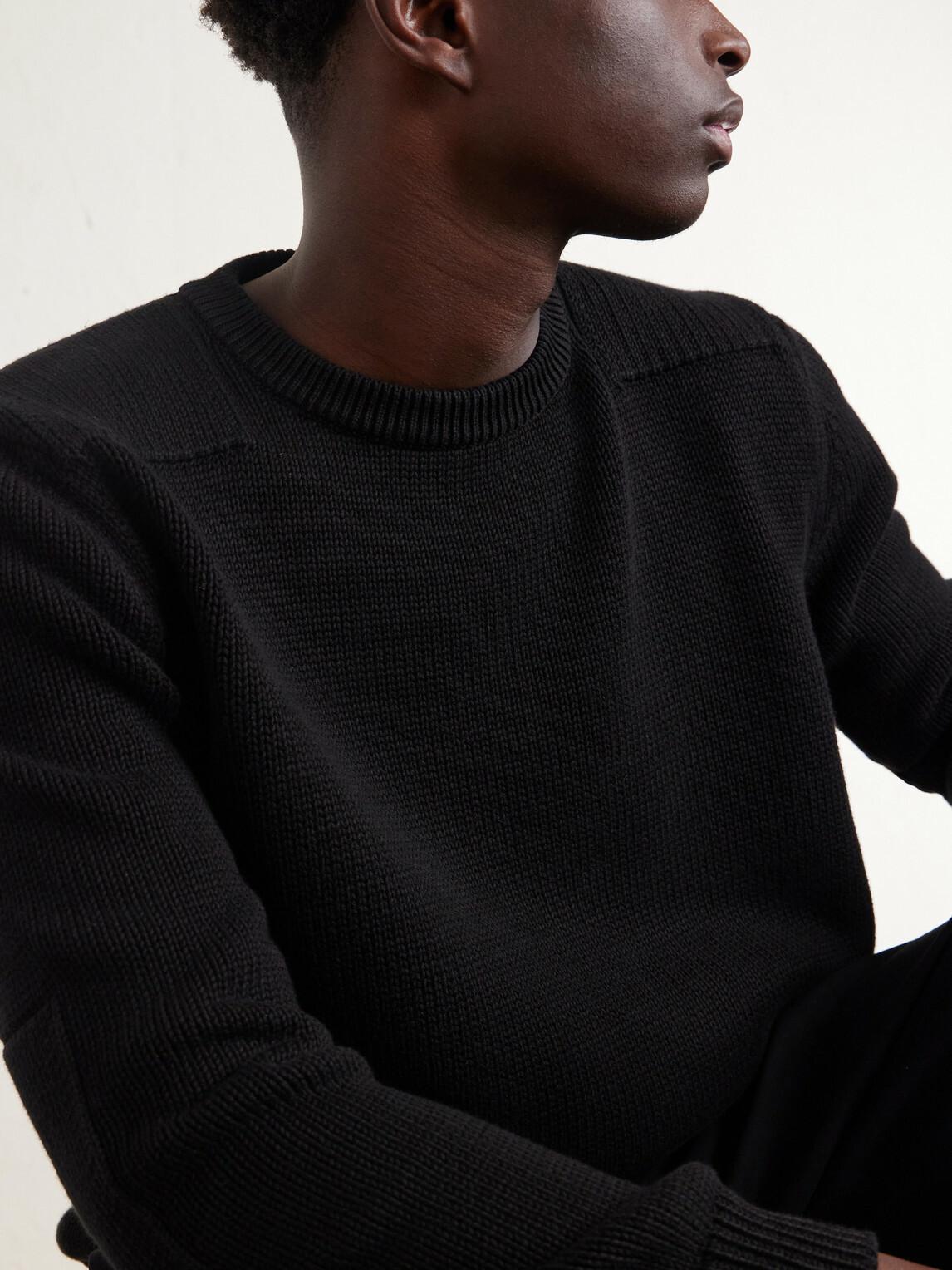 SAINT LAURENT - Waffle-Knit Cotton Sweater - Black