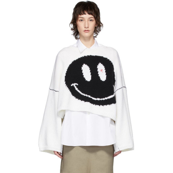 Raf Simons White Oversized Wool Smiley Crewneck Sweater Raf Simons