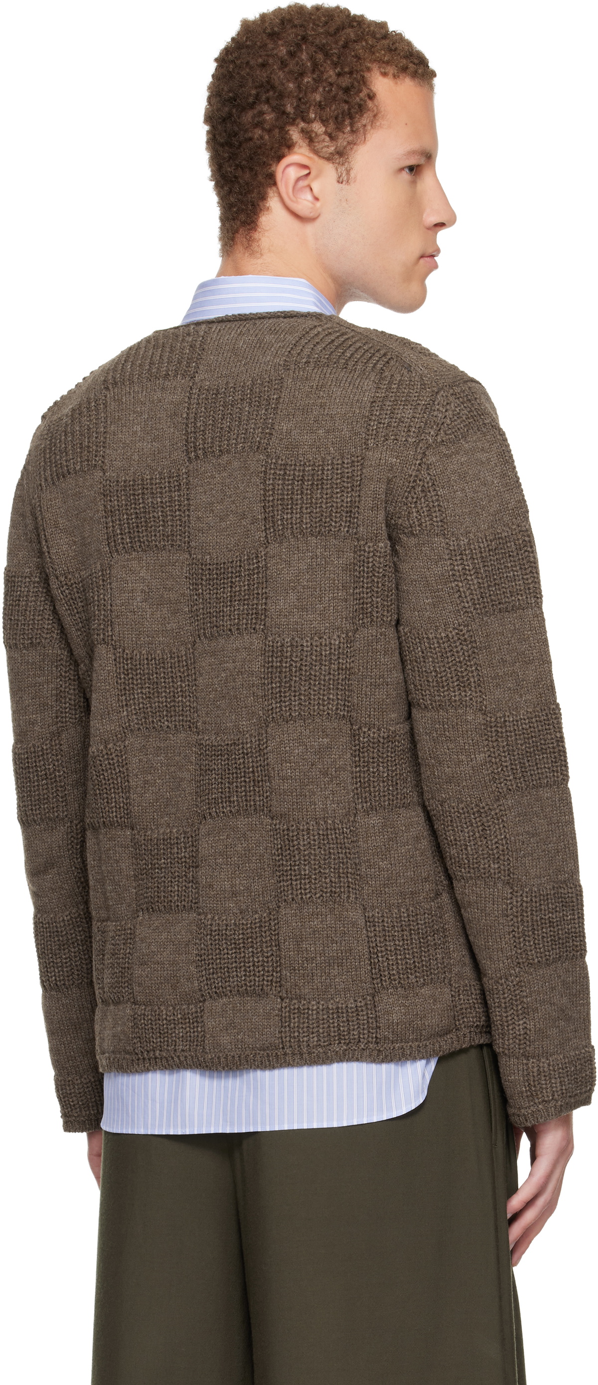 Comme des Garçons Homme Deux Brown Wool Checkerboard Crewneck Sweater