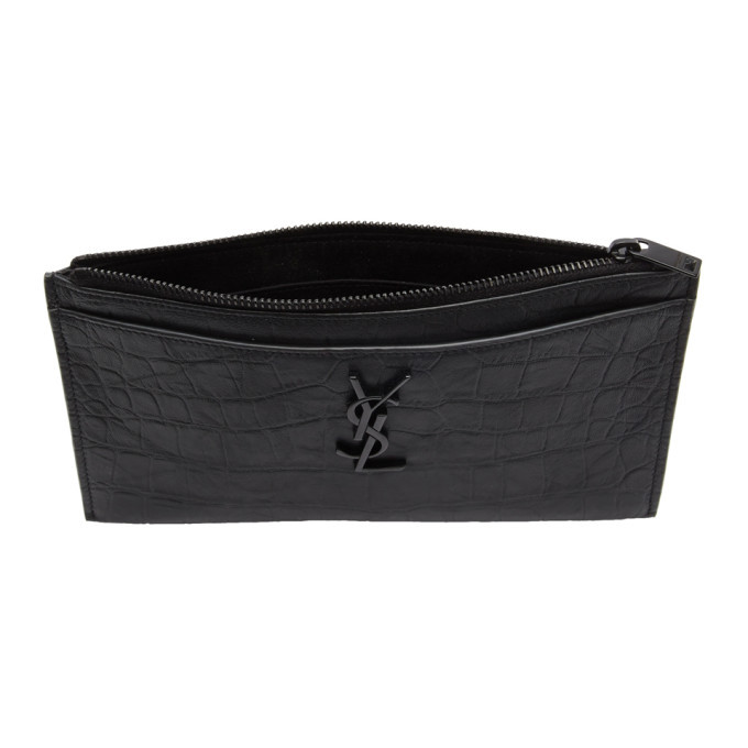 Saint Laurent Black Croc Monogramme Bill Pouch Saint Laurent