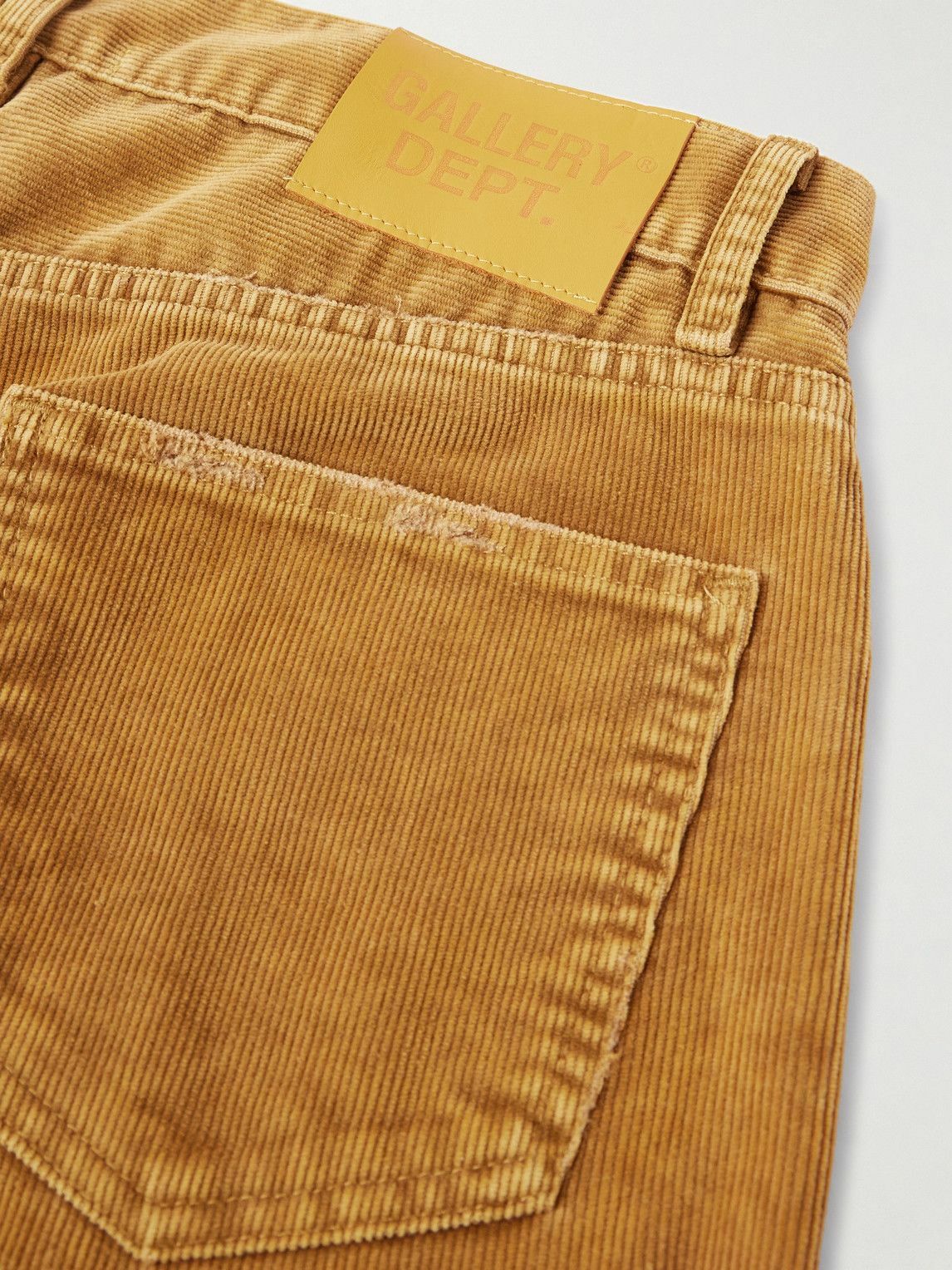 Gallery Dept. - Flared Distressed Cotton-Corduroy and Canvas Trousers - Brown