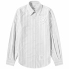 Thom Browne Men's Floral Applique Striped Button Down Oxford Shirt in Grey