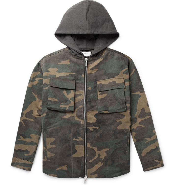 Photo: Rhude - Jersey-Trimmed Camouflage-Print Cotton-Twill Hooded Jacket - Army green