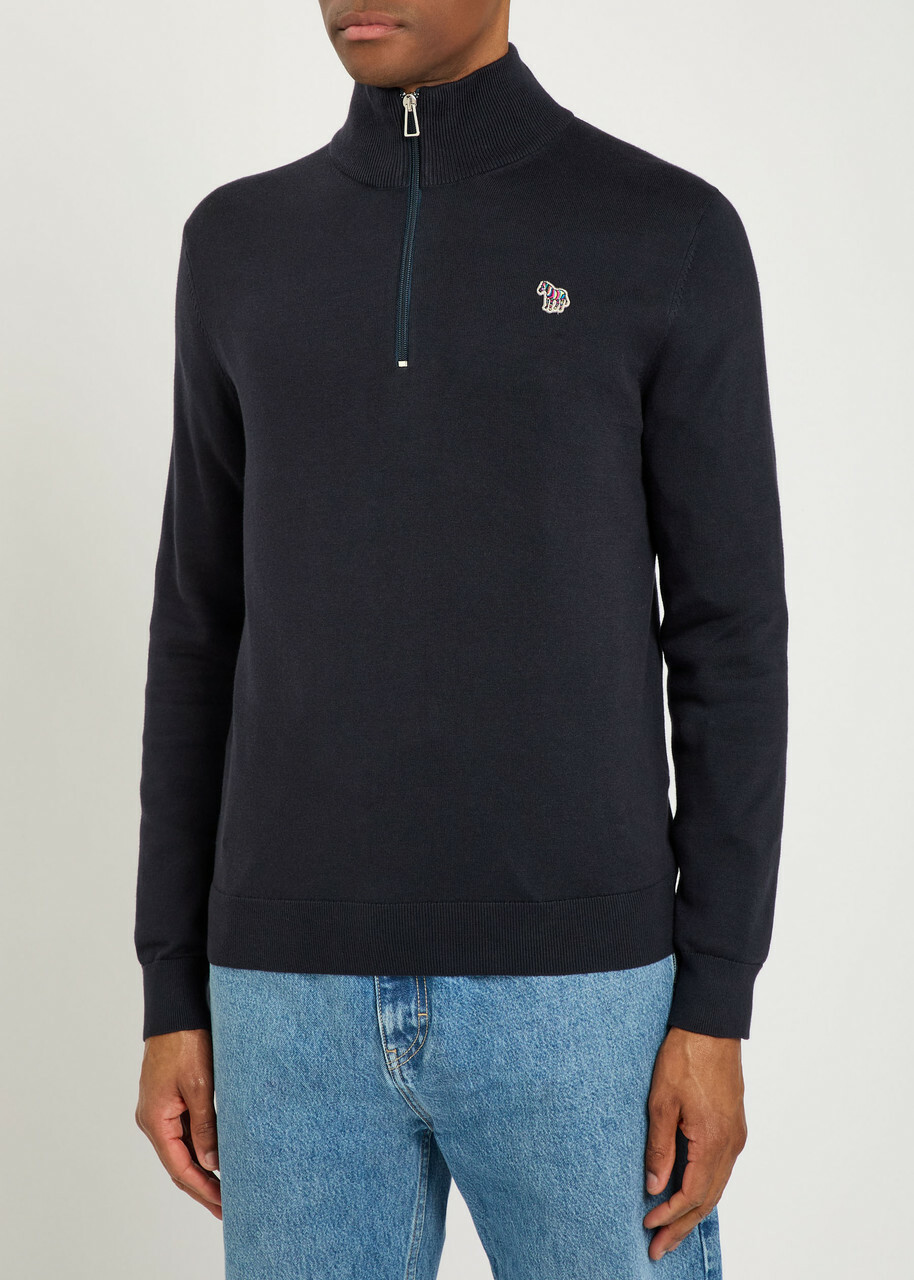 PS Paul Smith Appliquéd Half-zip Cotton Jumper Navy