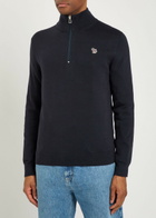 PS Paul Smith Appliquéd Half-zip Cotton Jumper Navy