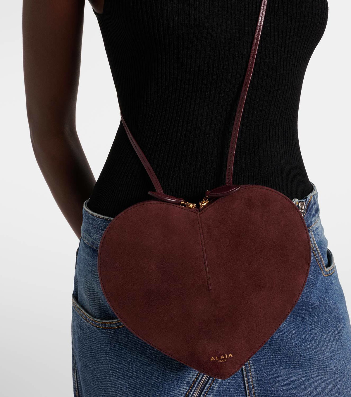 ショルダーバッグ・ポシェット ALAIA Le Coeur suede leather shoulder bag ROUGE GRENAT Alaïa Le Cœur suede shoulder bag ALAÏA