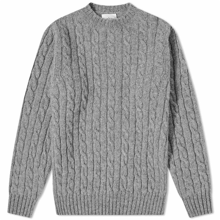 Photo: Jamieson's of Shetland Men's Cable Crew Knit in Steel Grey