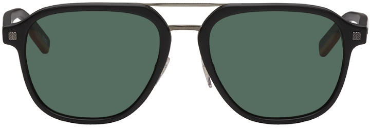 Photo: ZEGNA Black & Green Top Bar Sunglasses