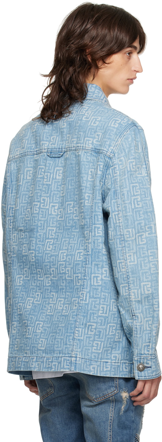Balmain Blue Monogram Buttoned Denim Jacket