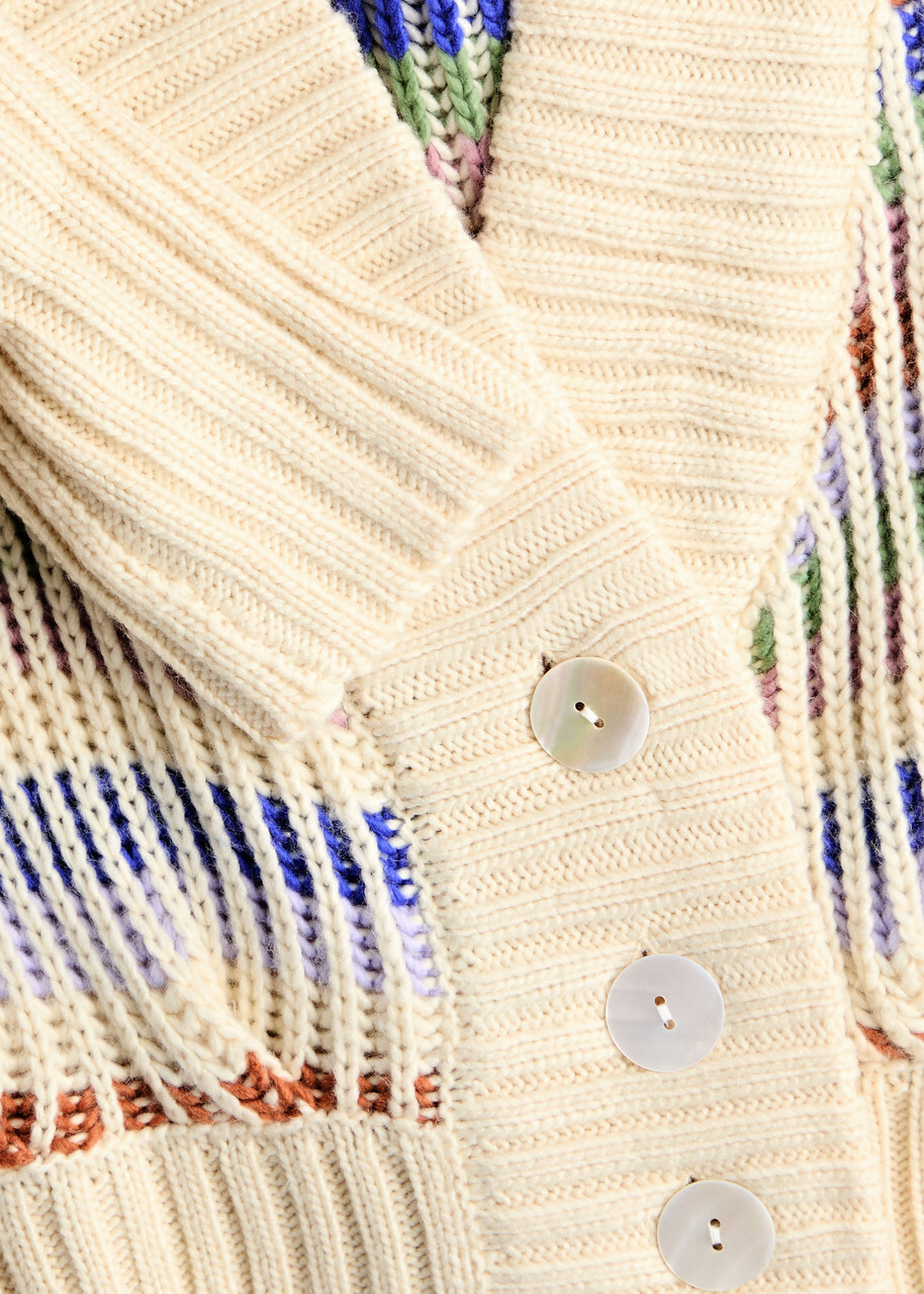 Farm Rio Striped Ribbed-knit Cardigan Cream